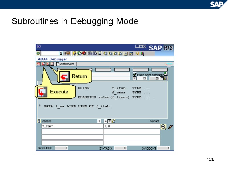 125 Subroutines in Debugging Mode